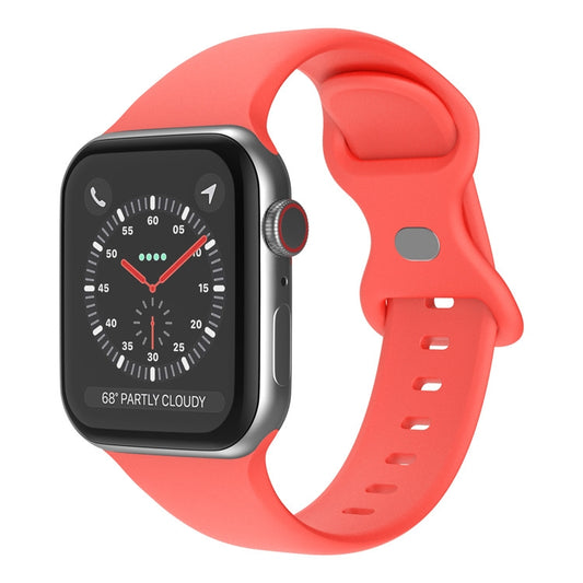 Butterfly Buckle Silicone Watch Band, Size: S For Apple Watch Ultra 49mm&Watch Ultra 2 49mm / Series 9&8&7 45mm / SE 3&SE 2&6&SE&5&4 44mm / 3&2&1 42mm(Coral Red) - Watch Bands by buy2fix | Online Shopping UK | buy2fix