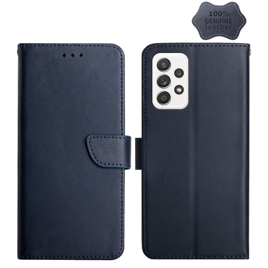 For Samsung Galaxy A53 5G Genuine Leather Fingerprint-proof Horizontal Flip Phone Case(Blue) - Galaxy Phone Cases by buy2fix | Online Shopping UK | buy2fix