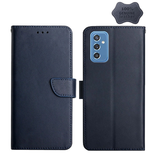 For Samsung Galaxy M52 5G Genuine Leather Fingerprint-proof Horizontal Flip Phone Case(Blue) - Galaxy Phone Cases by buy2fix | Online Shopping UK | buy2fix