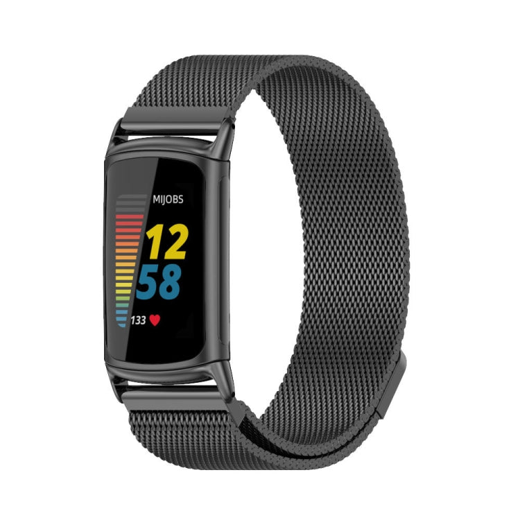 For Fitbit Charge5 Mijobs Magnetic Metal Watch Band(Black) - Watch Bands by MIJOBS | Online Shopping UK | buy2fix