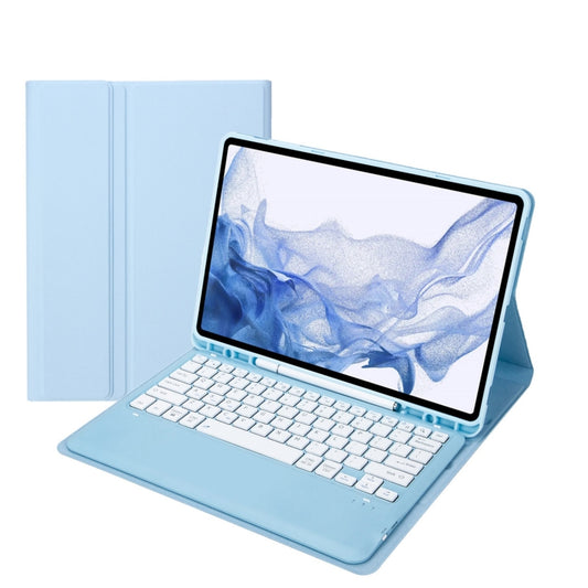 T800B Pen Slot Detachable Bluetooth Keyboard Leather Tablet Case For Samsung Galaxy Tab S8+/S7+/S7 FE(Sky Blue) - Samsung Keyboard by buy2fix | Online Shopping UK | buy2fix