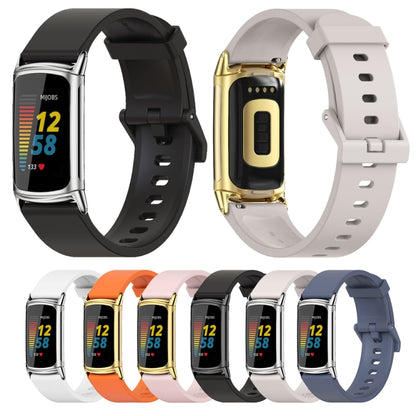 For Fitbit Charge 5 Mijobs Soft Silicone  Watch Band(Grey+Gold) - Watch Bands by MIJOBS | Online Shopping UK | buy2fix
