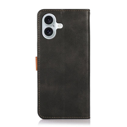 KHAZNEH Dual-color Cowhide Texture Flip Leather Phone Case For iPhone 16(Black) - iPhone 16 Cases by buy2fix | Online Shopping UK | buy2fix