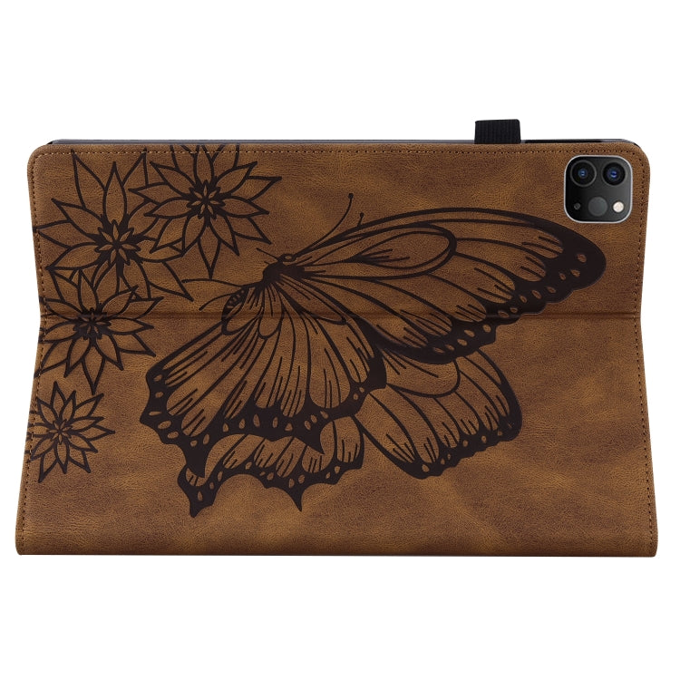 For iPad Pro 11 2022 / 2021 / 2020 / Air 2020 10.9 / 11 2024 Big Butterfly Embossed Smart Leather Tablet Case(Brown) - iPad Pro 11 (2022/2021) Cases by buy2fix | Online Shopping UK | buy2fix