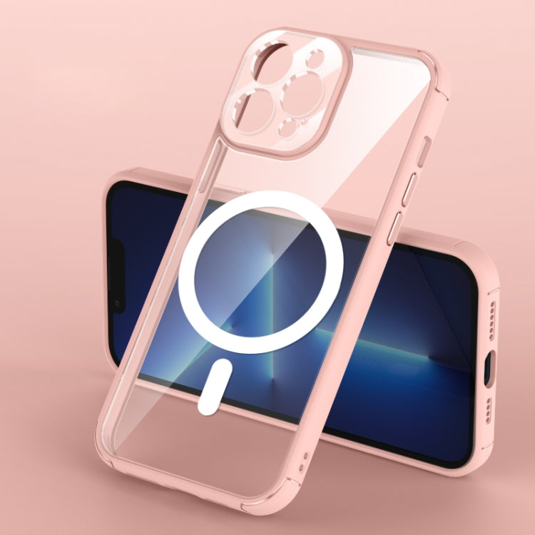 For iPhone 12 Pro Soft Shield MagSafe Magnetic Acrylic Transparent PC Phone Case(Pink) - iPhone 12 / 12 Pro Cases by buy2fix | Online Shopping UK | buy2fix
