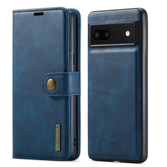 For Google Pixel 7 DG.MING Crazy Horse Texture Detachable Magnetic Leather Phone Case(Blue) - Google Cases by DG.MING | Online Shopping UK | buy2fix