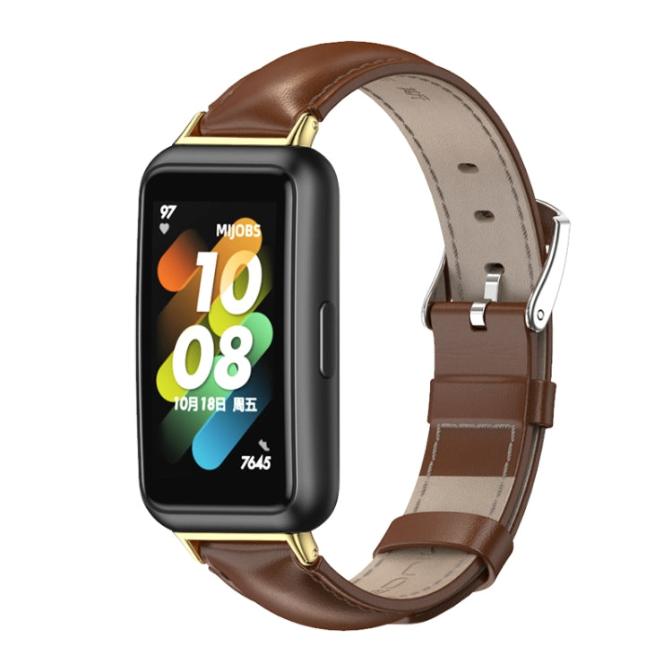 For Huawei Band 7 / 7 NFC MIJOBS Cowhide Leather Watch Band(Brown Gold) - Watch Bands by MIJOBS | Online Shopping UK | buy2fix