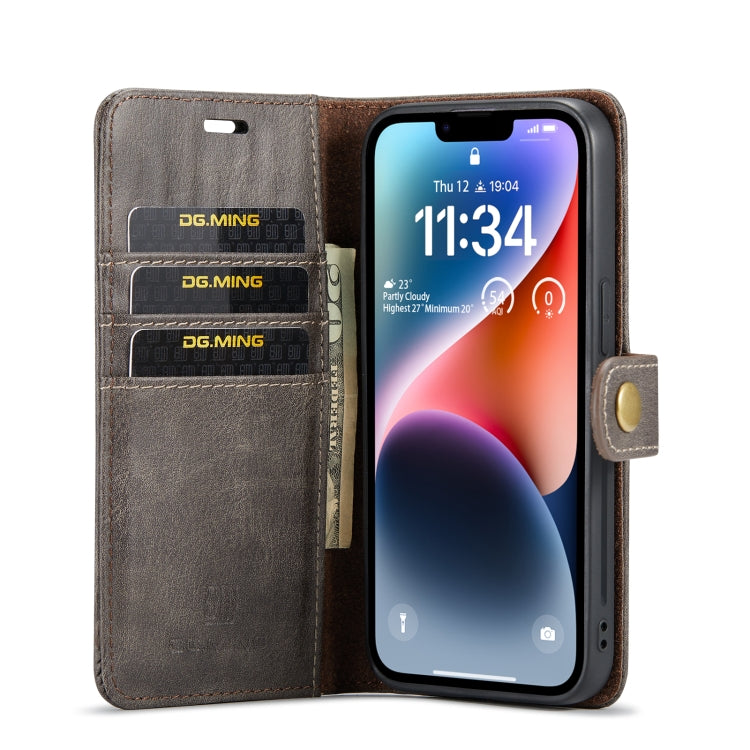 For iPhone 14 DG.MING Crazy Horse Texture Detachable Magnetic Leather Case(Grey) - iPhone 14 Cases by DG.MING | Online Shopping UK | buy2fix