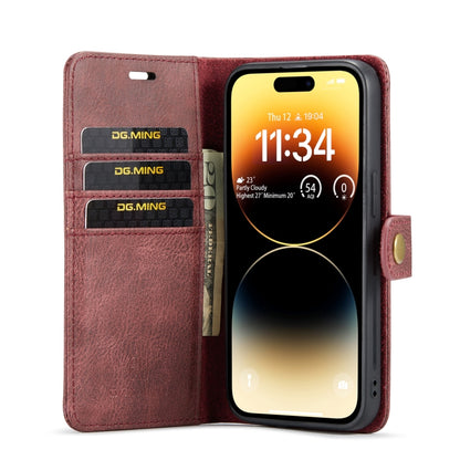 For iPhone 14 Pro DG.MING Crazy Horse Texture Detachable Magnetic Leather Case(Red) - iPhone 14 Pro Cases by DG.MING | Online Shopping UK | buy2fix