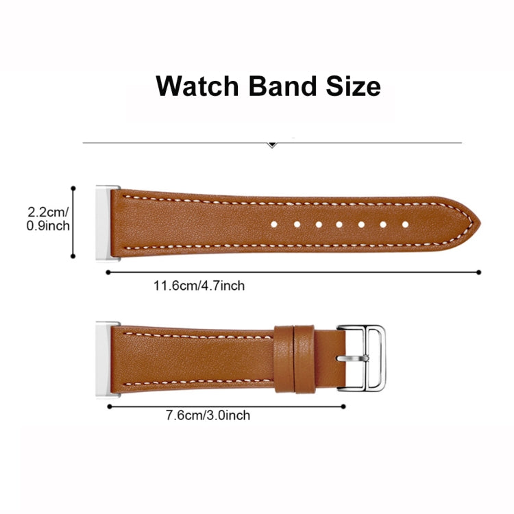 For Fitbit Versa 4 / Sense 2 Universal Genuine Leather Watch Band(Black White Line) - Watch Bands by buy2fix | Online Shopping UK | buy2fix