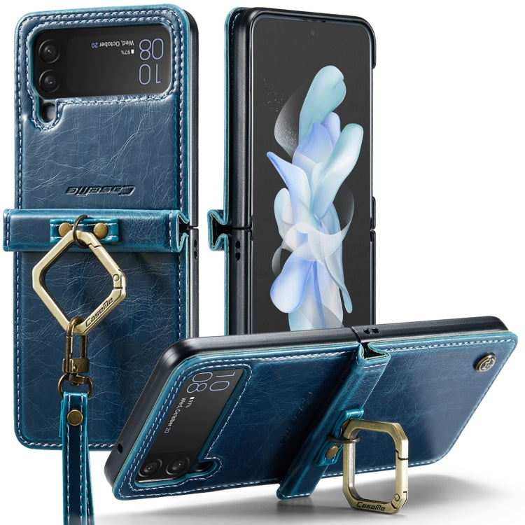 For Samsung Galaxy Z Flip4 CaseMe 003 Crazy Horse Texture Leather Phone Case with Lanyard(Blue) - Galaxy Z Flip4 5G Cases by CaseMe | Online Shopping UK | buy2fix