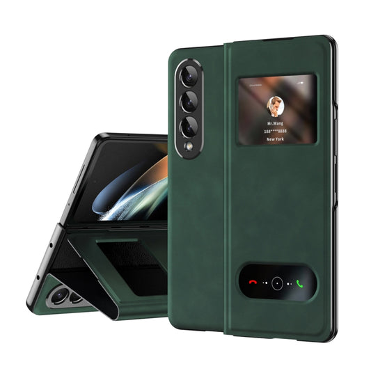 For Samsung Galaxy Z Fold4 Mature Window View Flip Leather Phone Case(Green Nappa) - Galaxy Z Flip4 5G Cases by buy2fix | Online Shopping UK | buy2fix