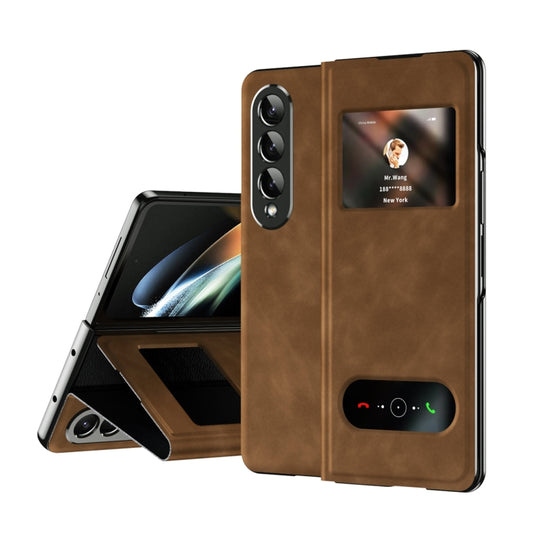 For Samsung Galaxy Z Fold3 5G Mature Window View Flip Leather Phone Case(Brown Nappa) - Galaxy Phone Cases by buy2fix | Online Shopping UK | buy2fix