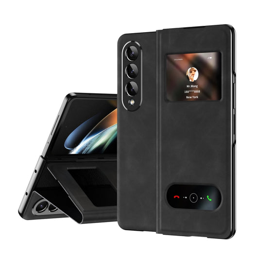 For Samsung Galaxy Z Fold2 5G Mature Window View Flip Leather Phone Case(Black Nappa) - Galaxy Phone Cases by buy2fix | Online Shopping UK | buy2fix