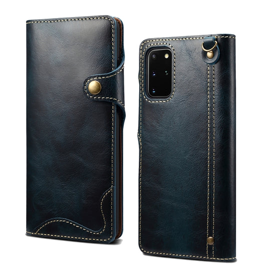 For Samsung Galaxy Note20 Denior Oil Wax Cowhide Magnetic Button Genuine Leather Case(Dark Blue) - Galaxy Note20 Cases by Denior | Online Shopping UK | buy2fix