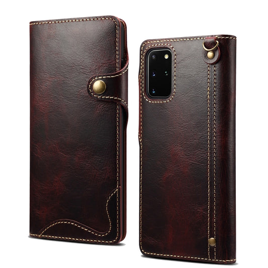 For Samsung Galaxy Note20 Denior Oil Wax Cowhide Magnetic Button Genuine Leather Case(Dark Red) - Galaxy Note20 Cases by Denior | Online Shopping UK | buy2fix