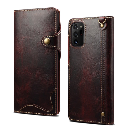 For Samsung Galaxy Note20 Ultra Denior Oil Wax Cowhide Magnetic Button Genuine Leather Case(Dark Red) - Galaxy Phone Cases by Denior | Online Shopping UK | buy2fix