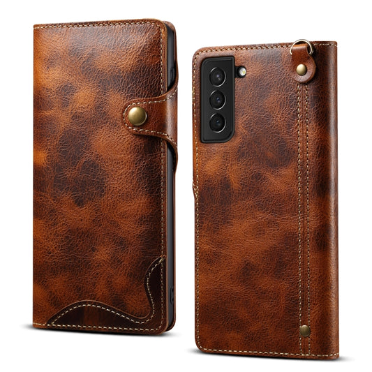 For Samsung Galaxy S22+ 5G Denior Oil Wax Cowhide Magnetic Button Genuine Leather Case(Brown) - Galaxy S22+ 5G Cases by Denior | Online Shopping UK | buy2fix