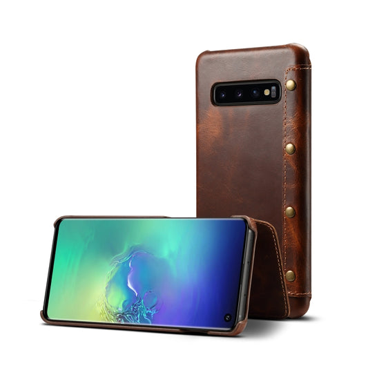 For Samsung Galaxy S10 Denior Oil Wax Top Layer Cowhide Simple Flip Leather Case(Brown) - Galaxy Phone Cases by Denior | Online Shopping UK | buy2fix