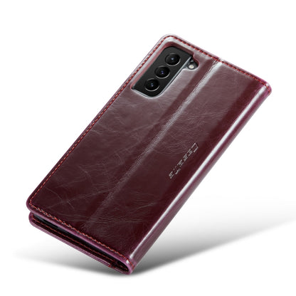 For Samsung Galaxy S21 FE 5G CaseMe 003 Crazy Horse Texture Leather Phone Case(Wine Red) - Galaxy Phone Cases by CaseMe | Online Shopping UK | buy2fix