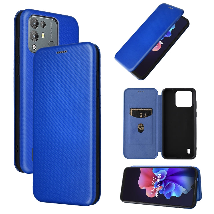 For Blackview A55 Pro Carbon Fiber Texture Horizontal Flip PU Phone Case(Blue) - More Brand by buy2fix | Online Shopping UK | buy2fix