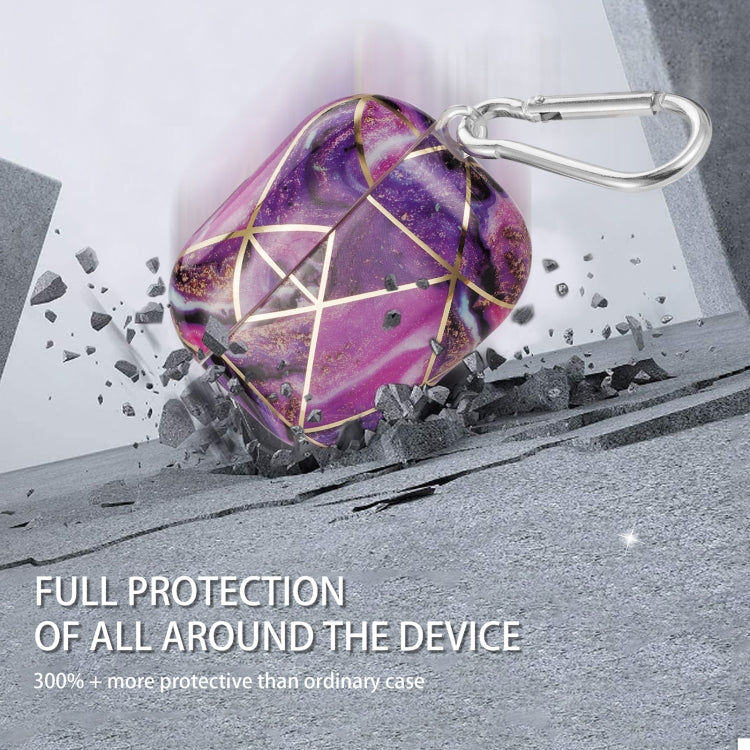 For AirPods Pro 2 Electroplate Marble Pattern Wireless Earphone Protective Case with Hook(Purple) - For AirPods Pro 2 by buy2fix | Online Shopping UK | buy2fix