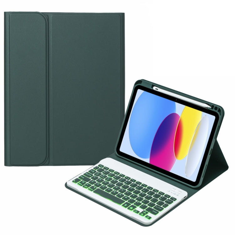 For iPad 10th Gen 10.9 2022 SA-10DS Backlight Bluetooth Keyboard Leather Tablet Case with Pen Slot(Dark Green) - Universal by buy2fix | Online Shopping UK | buy2fix