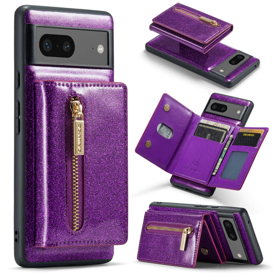 For Google Pixel 7 DG.MING M3 Series Glitter Powder Card Bag Leather Case(Dark Purple) - Google Cases by DG.MING | Online Shopping UK | buy2fix