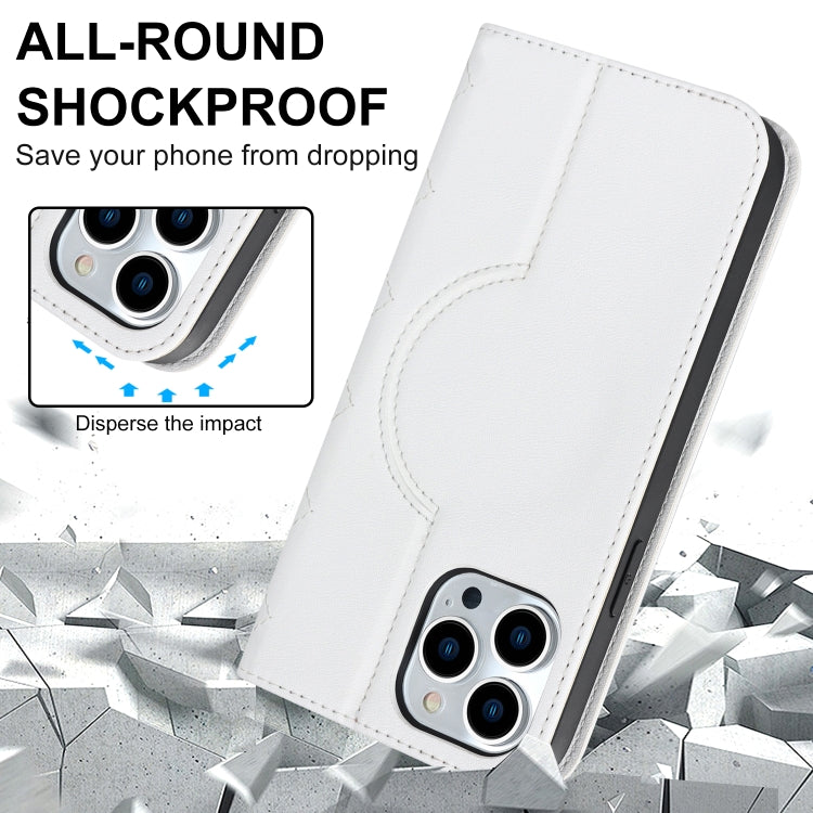 For iPhone 12 Pro Max Rhombic MagSafe RFID Anti-Theft Wallet Leather Phone Case(White) - iPhone 12 Pro Max Cases by buy2fix | Online Shopping UK | buy2fix