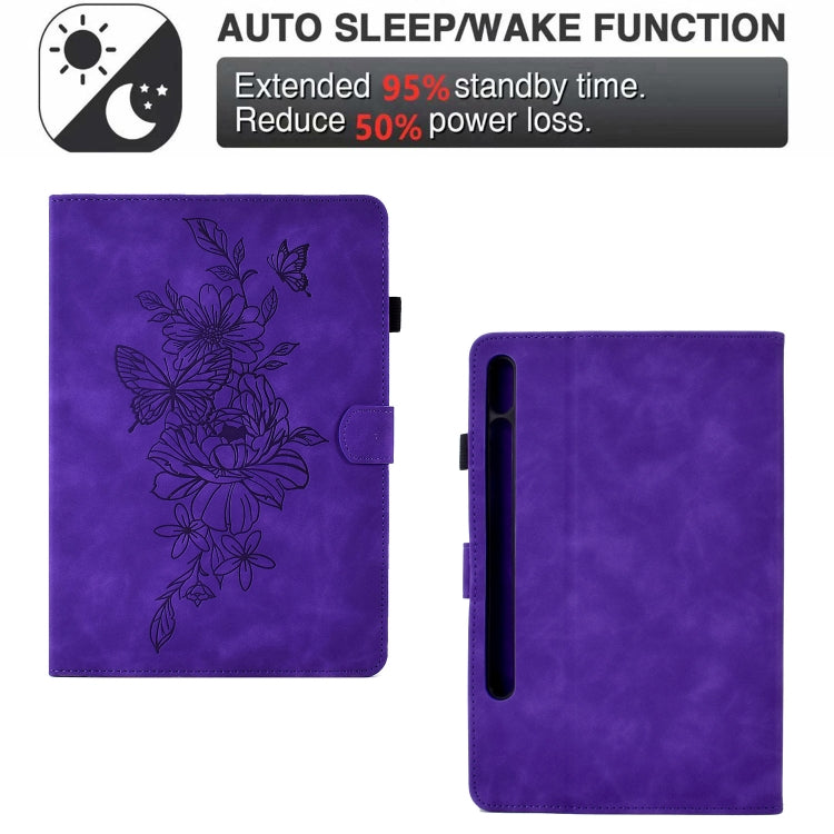 For Samsung Galaxy Tab S7 / S8 Peony Butterfly Embossed Leather Smart Tablet Case(Purple) - Galaxy Tab S7 by buy2fix | Online Shopping UK | buy2fix