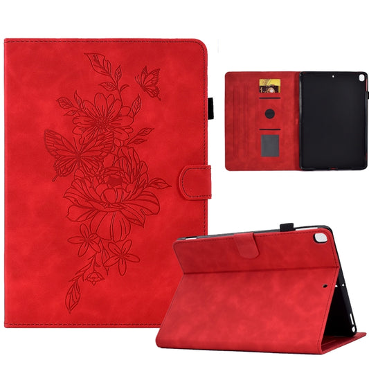 For Samsung Galaxy Tab A7 10.4 2020 T500 Peony Butterfly Embossed Leather Smart Tablet Case(Red) - Other Galaxy Tab PC by buy2fix | Online Shopping UK | buy2fix