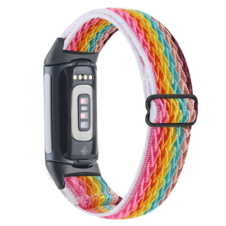 For Fitbit Charge 5 Buckle Wave Braided Nylon Watch Band(Rainbow) - Watch Bands by buy2fix | Online Shopping UK | buy2fix