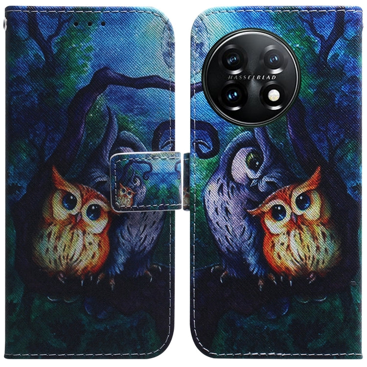 For OnePlus 11 Coloured Drawing Flip Leather Phone Case(Oil Painting Owl) - OnePlus Cases by buy2fix | Online Shopping UK | buy2fix