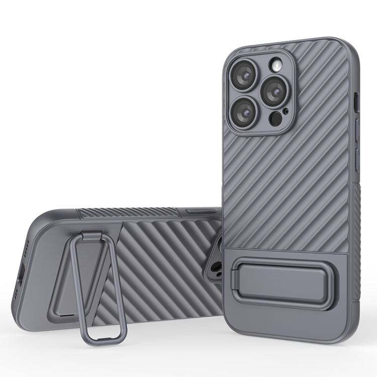 For iPhone 14 Pro Wavy Texture TPU Phone Case with Lens Film(Grey) - iPhone 14 Pro Cases by buy2fix | Online Shopping UK | buy2fix