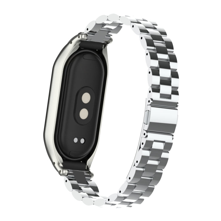 For Xiaomi Mi Band 8 Integrated Metal Case + Three-bead Watch Band(Silver) - Watch Bands by buy2fix | Online Shopping UK | buy2fix