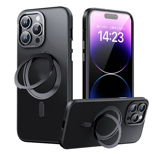 For iPhone 14 Pro Max 360 Rotating MagSafe Magnetic Skin Feel Phone Case(Black) - iPhone 14 Pro Max Cases by buy2fix | Online Shopping UK | buy2fix