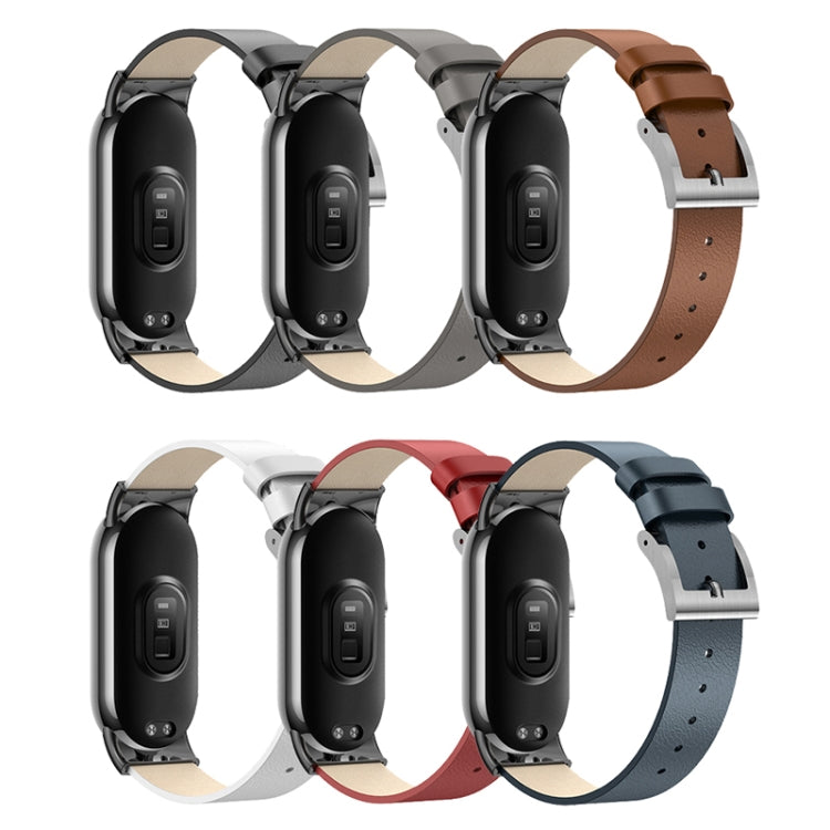 For Xiaomi Mi Band 8 12mm Leather Replacement Watch Band(White) - Watch Bands by buy2fix | Online Shopping UK | buy2fix