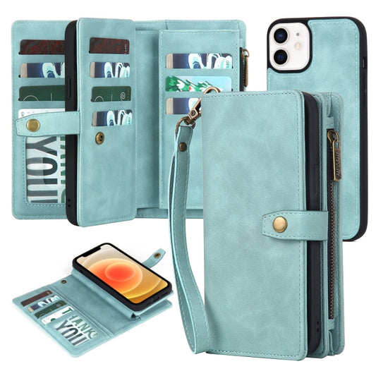 For iPhone 12 / 12 Pro Zipper Wallet Detachable MagSafe Leather Phone Case(Blue) - iPhone 12 / 12 Pro Cases by buy2fix | Online Shopping UK | buy2fix