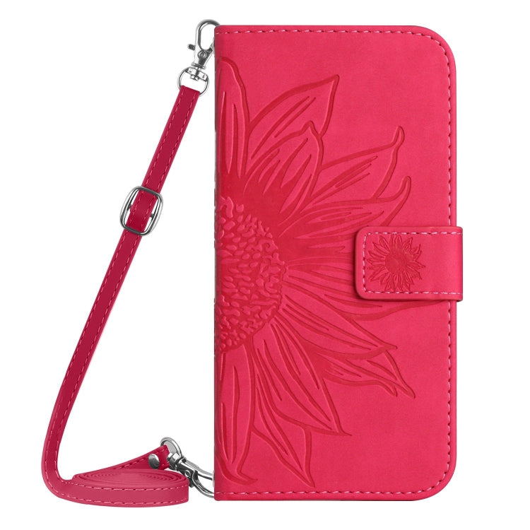 For Xiaomi Redmi 13C 5G Skin Feel Sun Flower Embossed Flip Leather Phone Case with Lanyard(Rose Red) - 13C Cases by buy2fix | Online Shopping UK | buy2fix