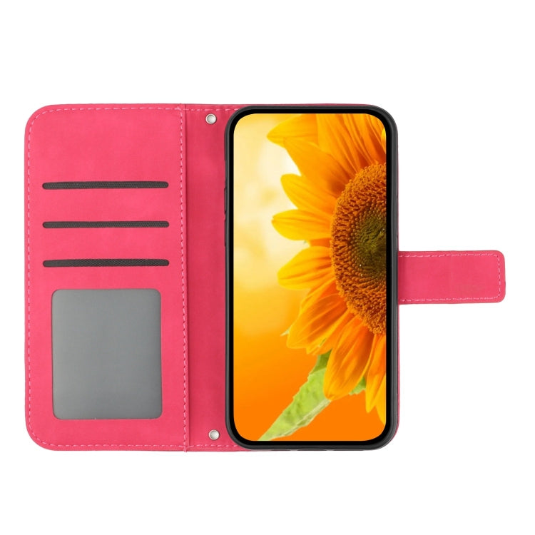 For Xiaomi Redmi 13C 5G Skin Feel Sun Flower Embossed Flip Leather Phone Case with Lanyard(Rose Red) - 13C Cases by buy2fix | Online Shopping UK | buy2fix