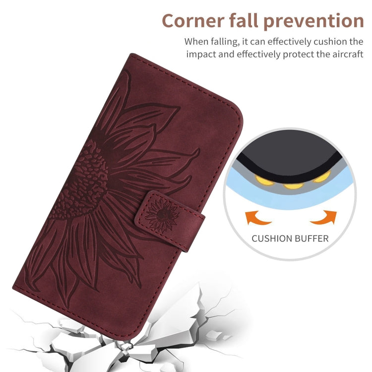 For Xiaomi Redmi Note 13 4G Global Skin Feel Sun Flower Embossed Flip Leather Phone Case with Lanyard(Wine Red) - Note 13 Cases by buy2fix | Online Shopping UK | buy2fix