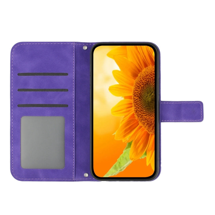 For Xiaomi Redmi A3 Skin Feel Sun Flower Embossed Flip Leather Phone Case with Lanyard(Dark Purple) - Xiaomi Cases by buy2fix | Online Shopping UK | buy2fix