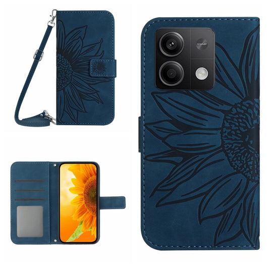 For Xiaomi Redmi Note 13 Pro 4G Global Skin Feel Sun Flower Embossed Flip Leather Phone Case with Lanyard(Inky Blue) - Note 13 Pro Cases by buy2fix | Online Shopping UK | buy2fix