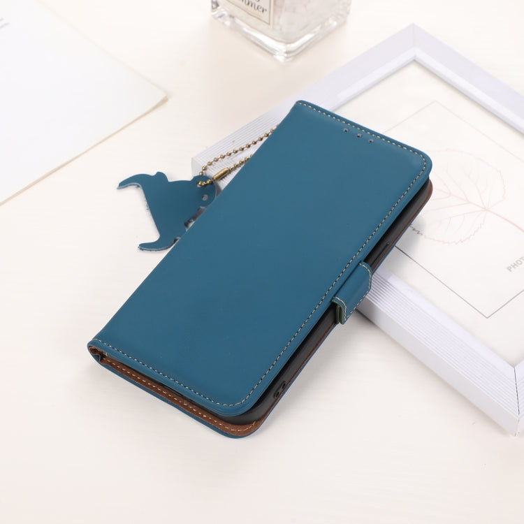 For Xiaomi Redmi K70E / Poco X6 Pro Genuine Leather Magnetic RFID Leather Phone Case(Blue) - K70E Cases by buy2fix | Online Shopping UK | buy2fix