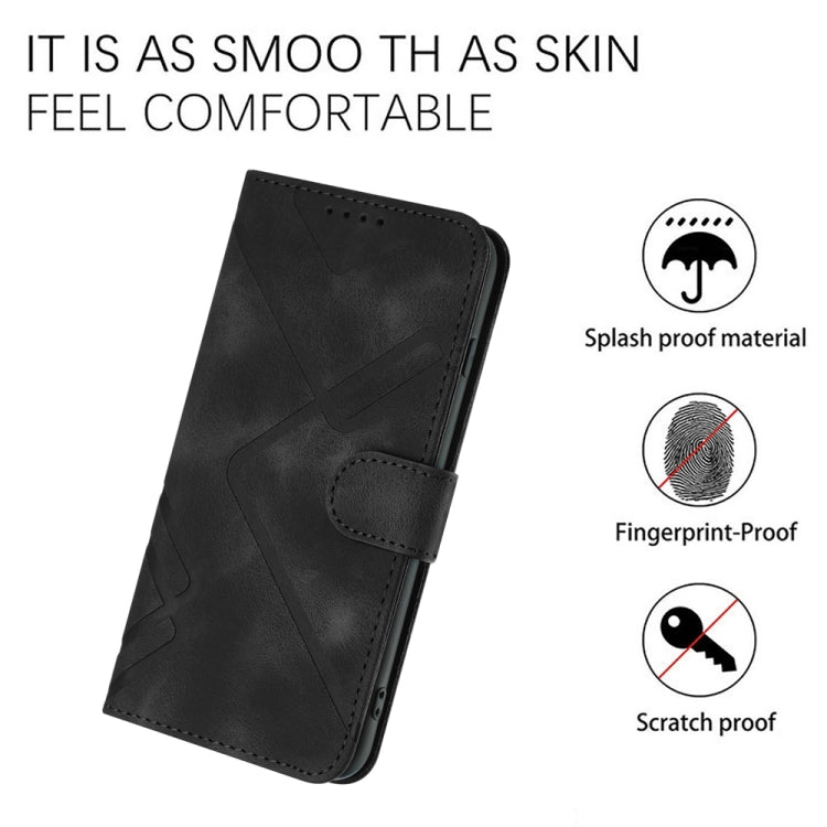 For iPhone 16 Line Pattern Skin Feel Leather Phone Case(Black) - iPhone 16 Cases by buy2fix | Online Shopping UK | buy2fix