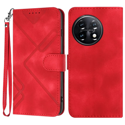 For OnePlus 11 Line Pattern Skin Feel Leather Phone Case(Red) - OnePlus Cases by buy2fix | Online Shopping UK | buy2fix