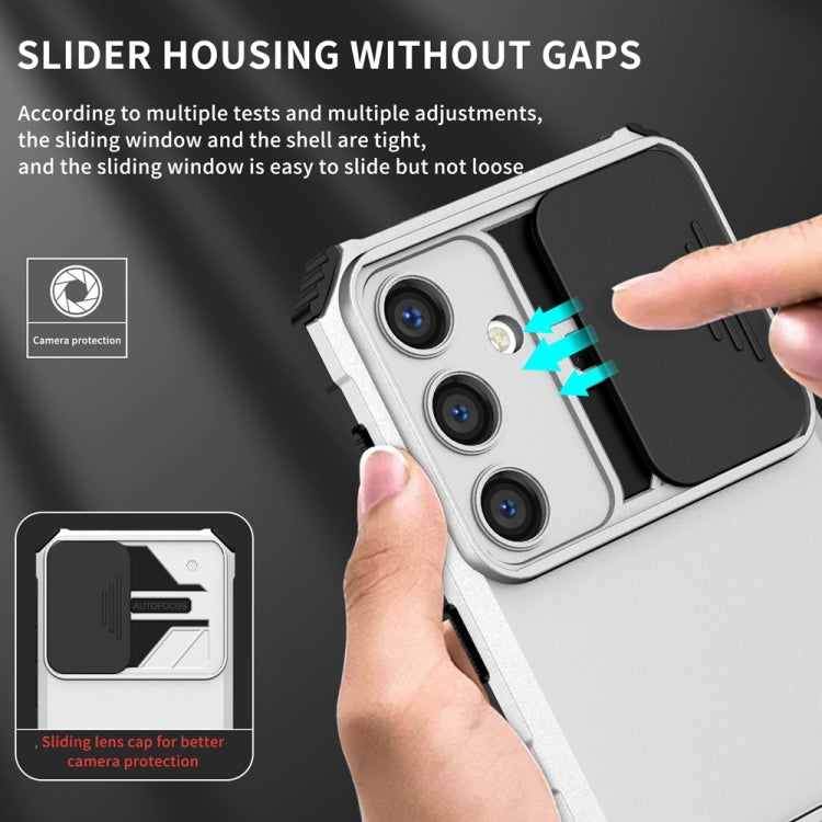 For Samsung Galaxy S24+ 5G Stereoscopic Holder Sliding Camshield Phone Case(White) - Galaxy S24+ 5G Cases by buy2fix | Online Shopping UK | buy2fix