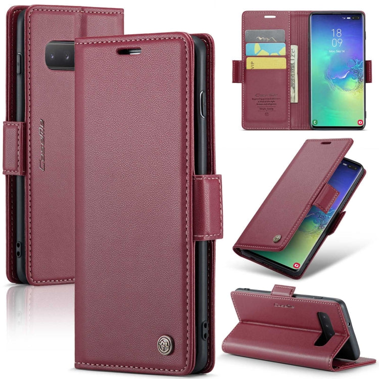 For Samsung Galaxy S10+ CaseMe 023 Butterfly Buckle Litchi Texture RFID Anti-theft Leather Phone Case(Wine Red) - Galaxy Phone Cases by CaseMe | Online Shopping UK | buy2fix