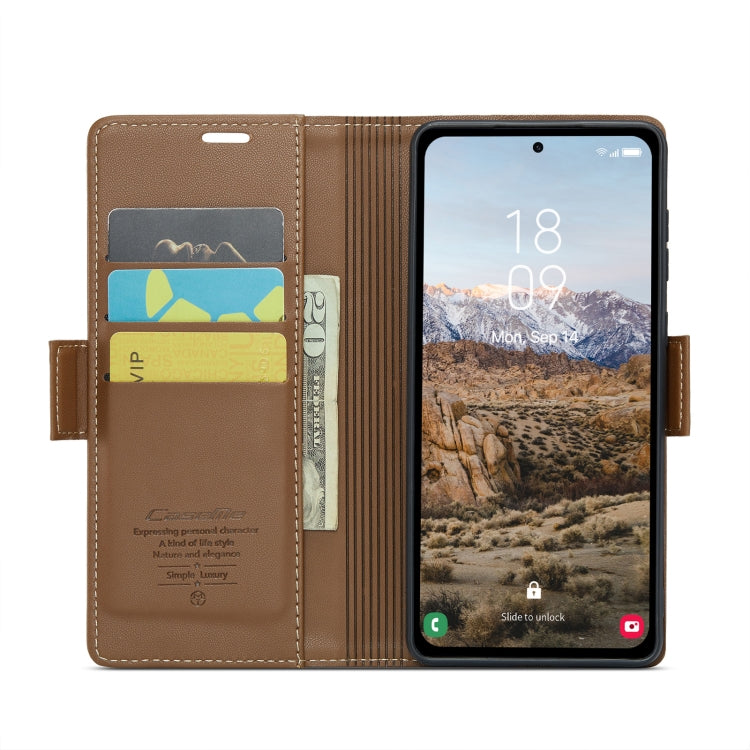 For Samsung Galaxy A35 5G CaseMe 023 Butterfly Buckle Litchi Texture RFID Anti-theft Leather Phone Case(Brown) - Galaxy Phone Cases by CaseMe | Online Shopping UK | buy2fix