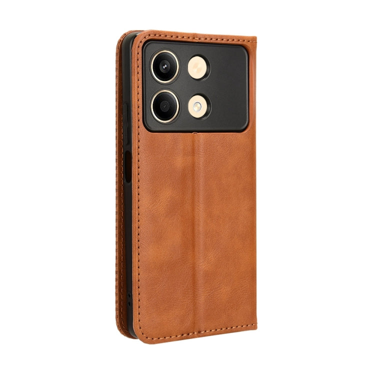 For Xiaomi Redmi Note 13R Pro 5G Magnetic Buckle Retro Texture Leather Phone Case(Brown) - Xiaomi Cases by buy2fix | Online Shopping UK | buy2fix